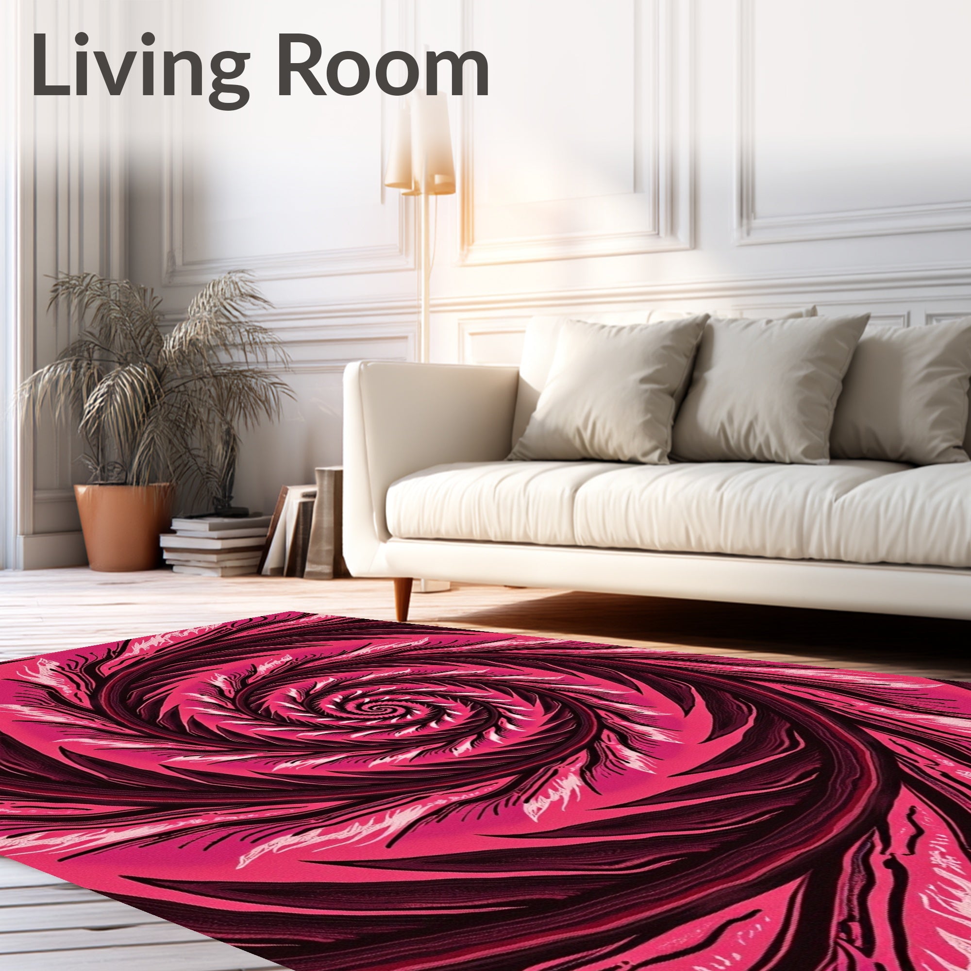 Vibrant Pink Feathered Spiral Swirl Rug