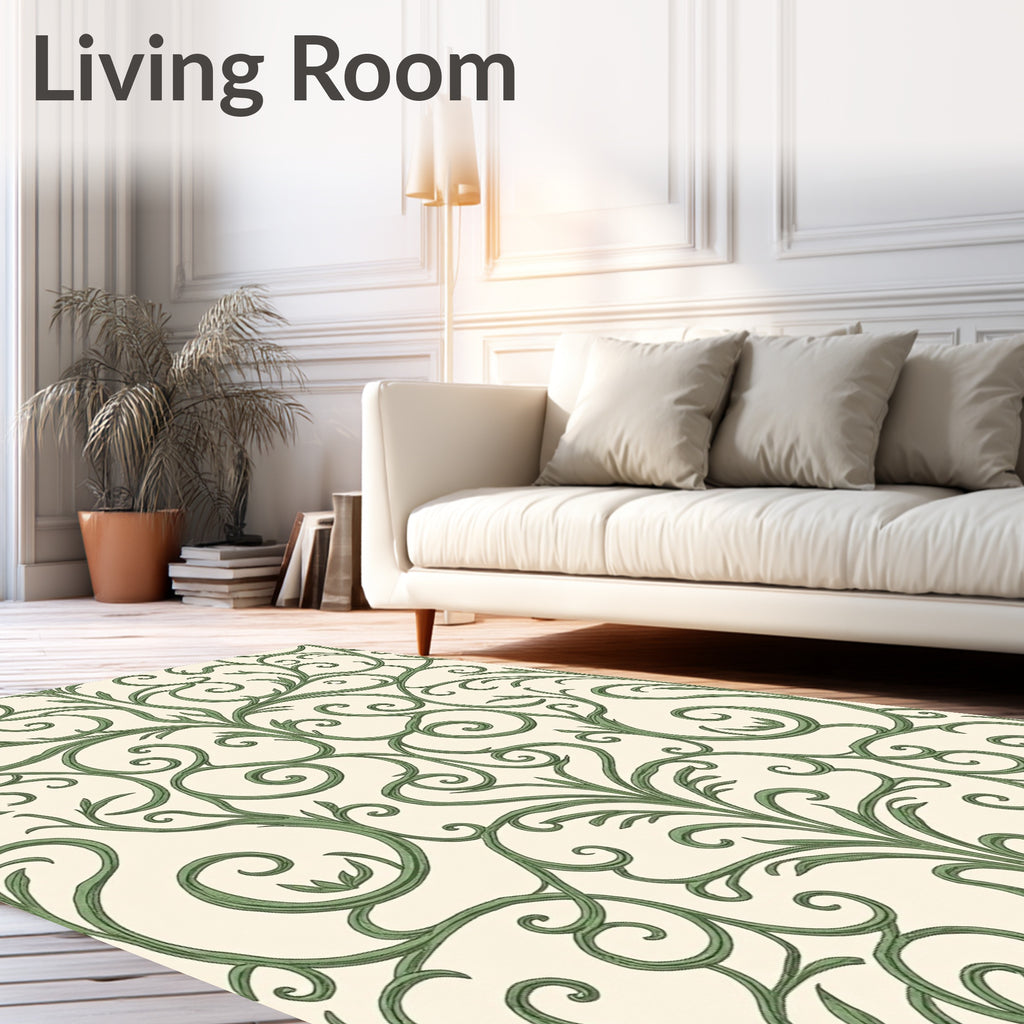 Green Flourishing Vine Scroll Rug
