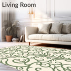 Green Flourishing Vine Scroll Rug