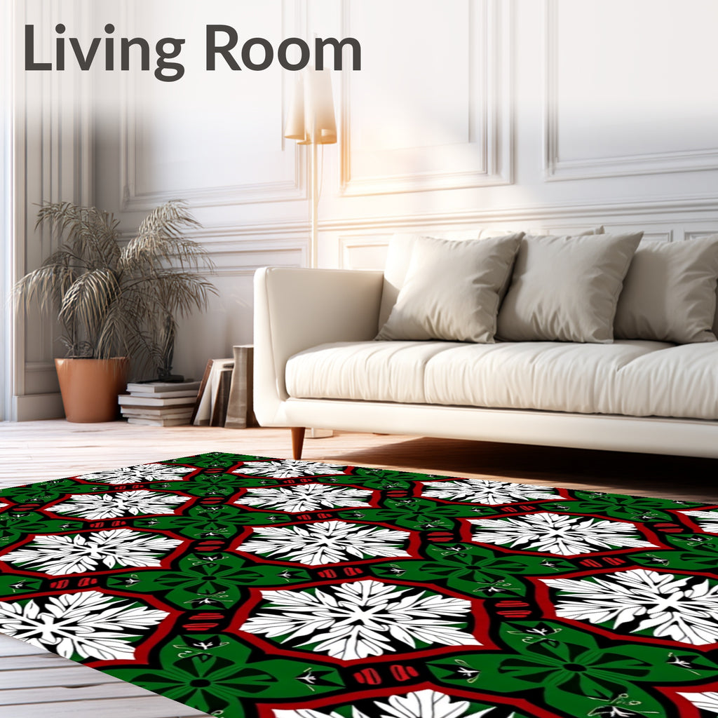 Geometric White Green Red Medallion Collage Rug