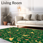Golden Birds Emerald Floral Garland Rug