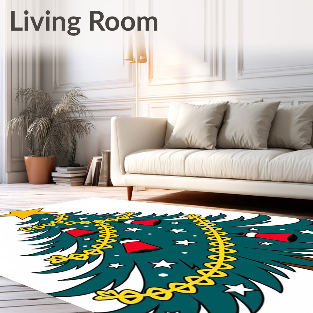 Festive Green Christmas Tree Bells Star Rug