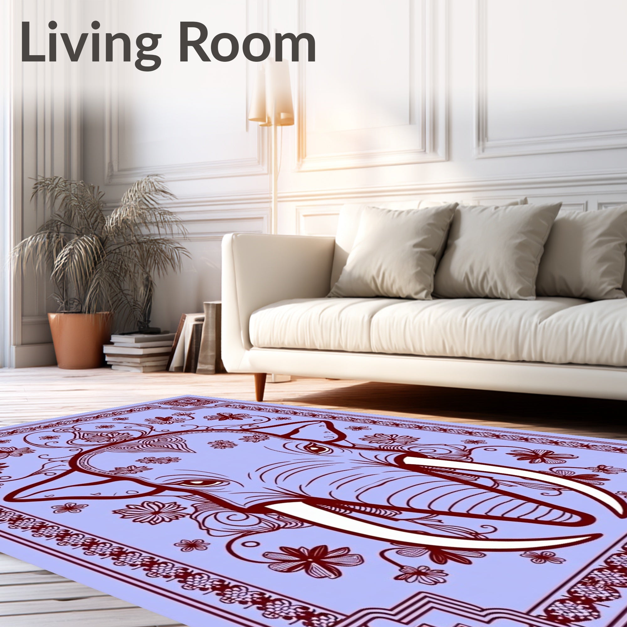Ornate Elephant Lilac Floral Border Rug
