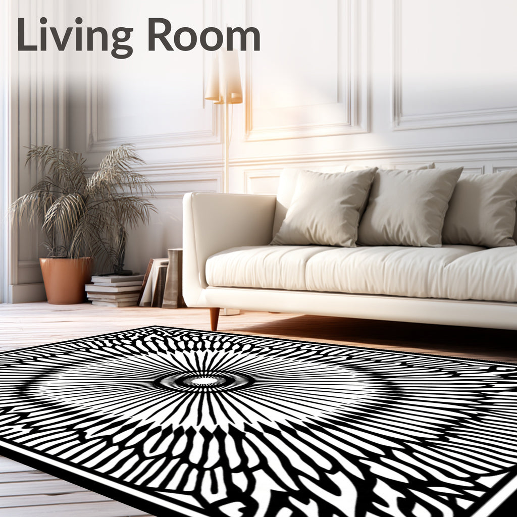 Black White Radial Sunburst Rug