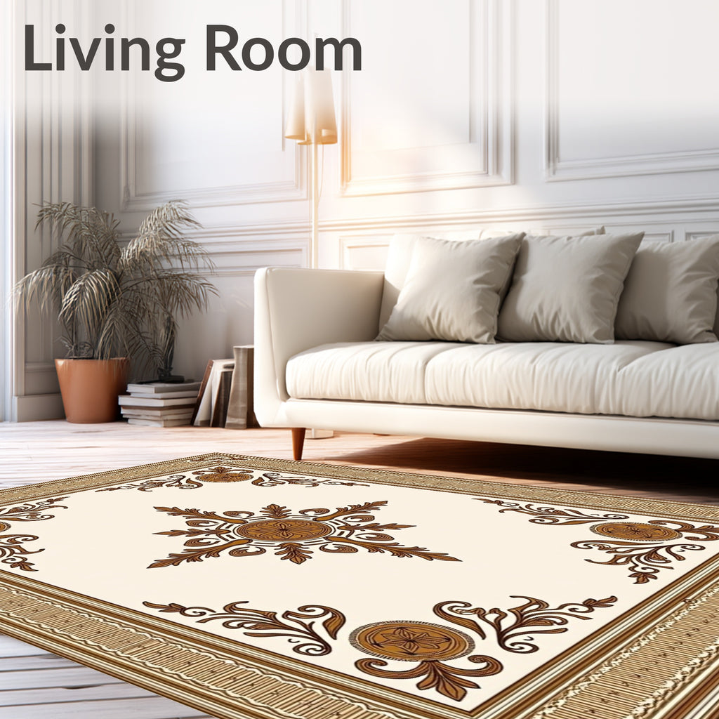 Brown Floral Medallion Bordered Rug