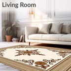 Brown Floral Medallion Bordered Rug