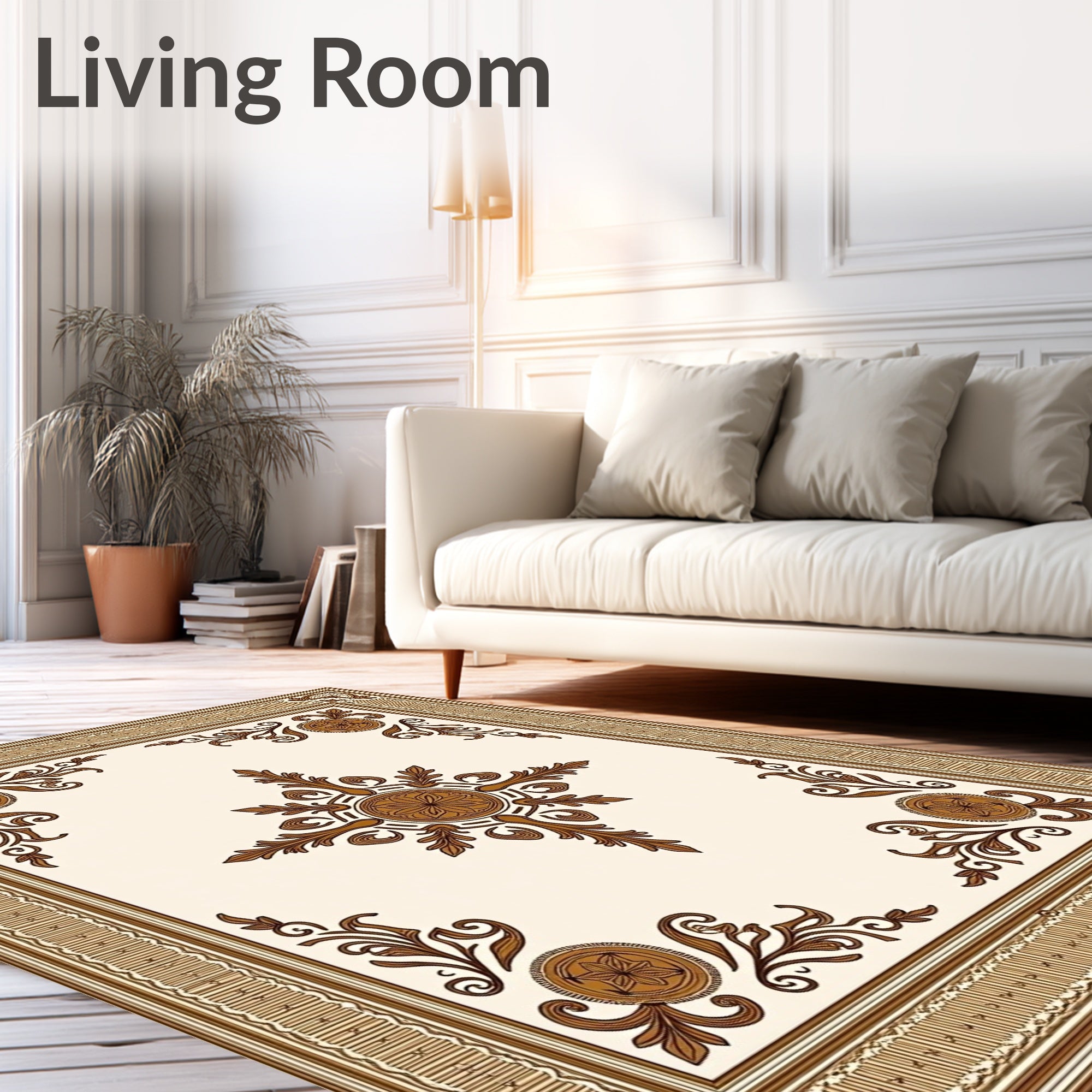 Brown Floral Medallion Bordered Rug