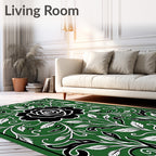 Black Rose Green Floral Scroll Rug
