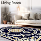 Navy Blue Golden Medallion Floral Rug