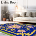 Royal Blue Golden Butterfly Floral Medallion Rug