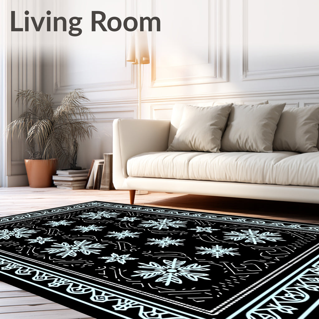 Sky Blue Snowflake Mandala Border Rug