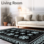 Sky Blue Snowflake Mandala Border Rug