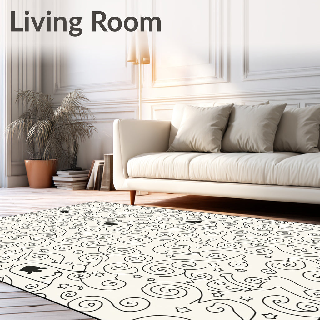 Whimsical Ghost Swirl Star Black and White Rug