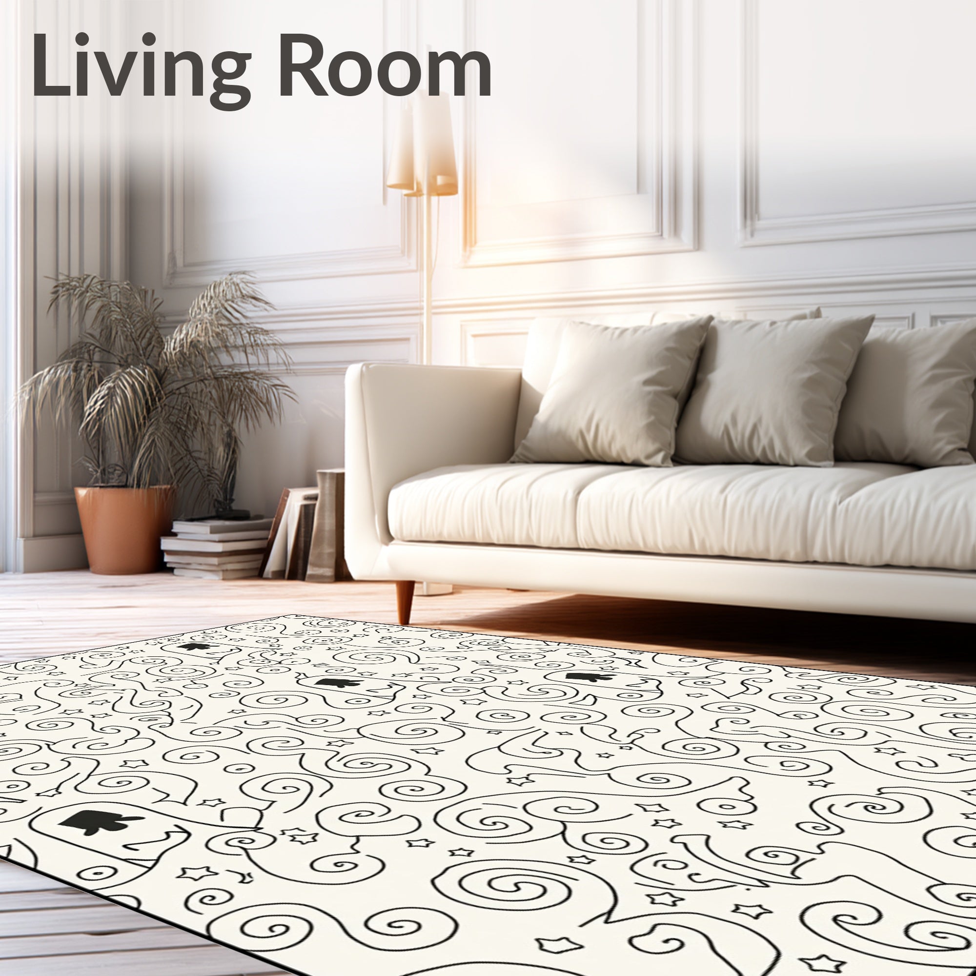 Whimsical Ghost Swirl Star Black and White Rug