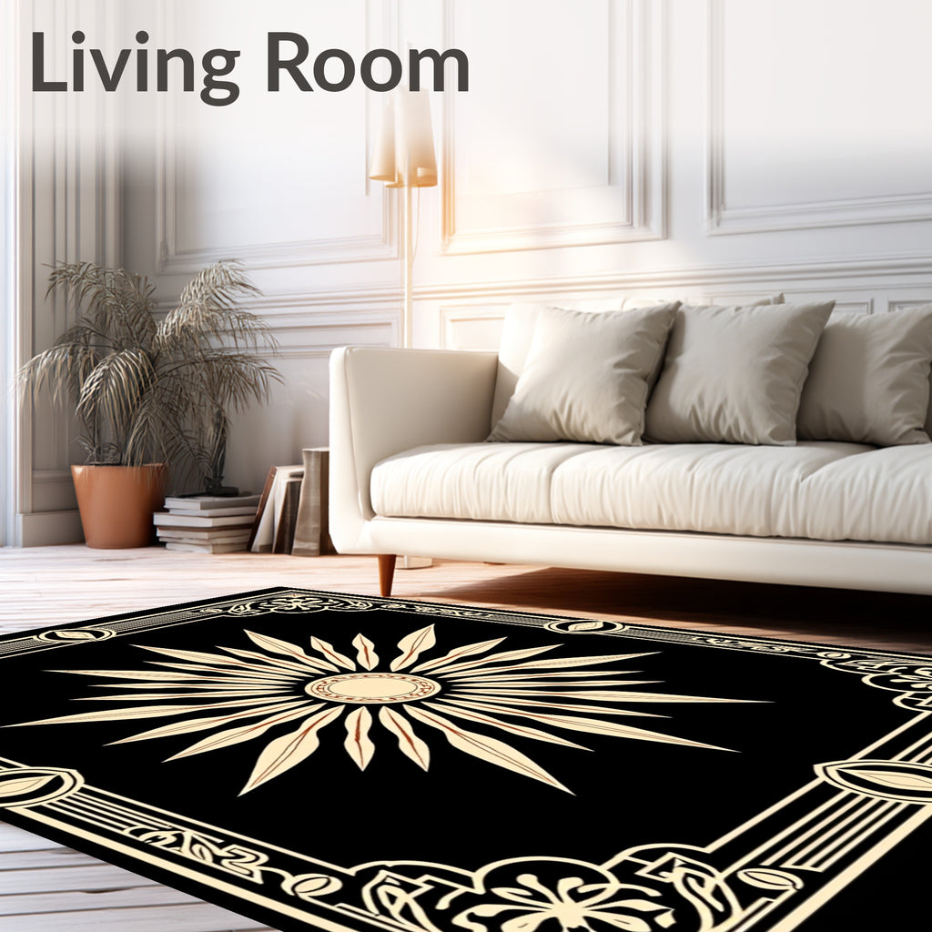 Radiant Ivory Sunburst Art Deco Frame Rug