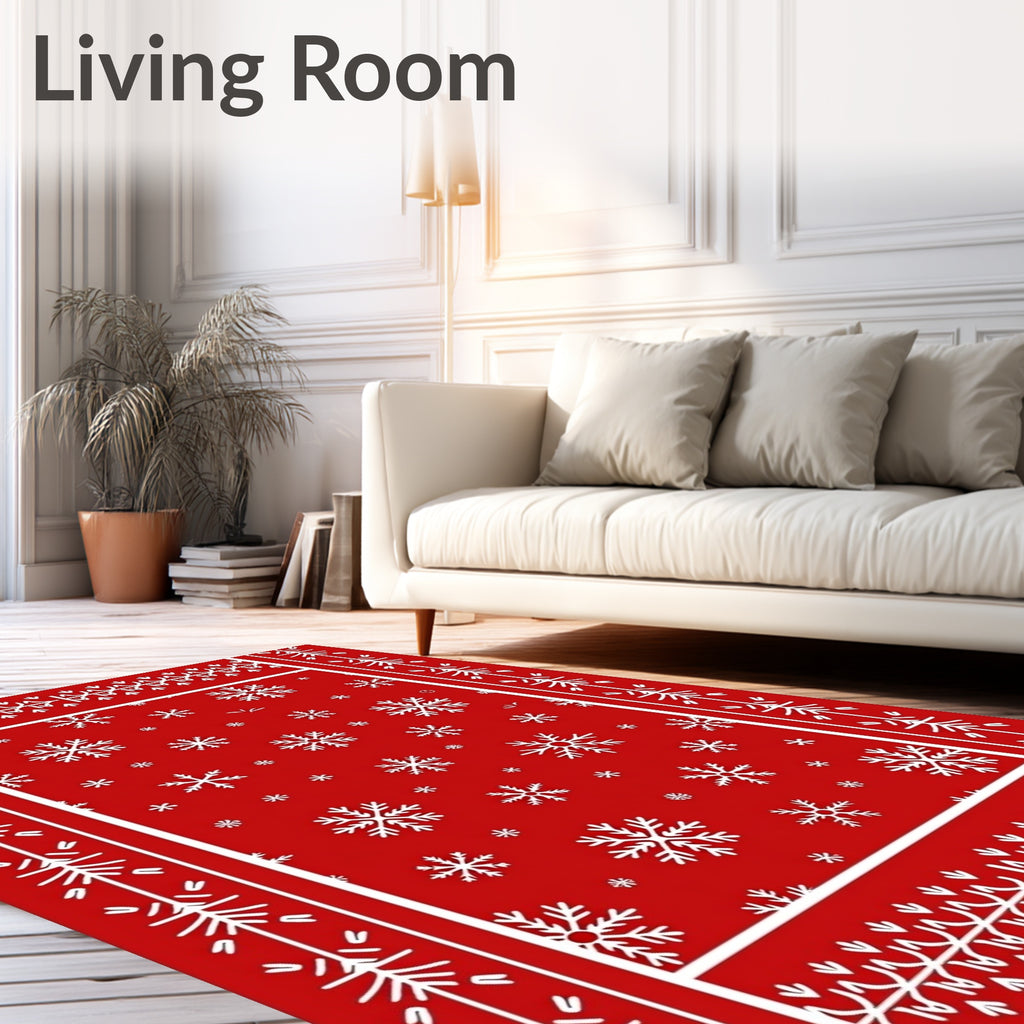 Red White Snowflake Festive Borders Rug