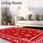 Red White Snowflake Festive Borders Rug