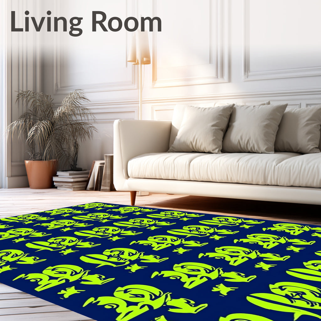 Bright Lime Geometric Figures Navy Rug