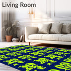 Bright Lime Geometric Figures Navy Rug