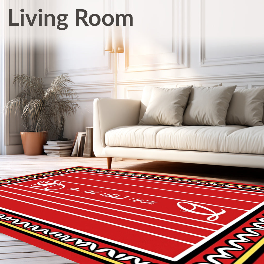 Red Stripe Calligraphy Floral Border Rug