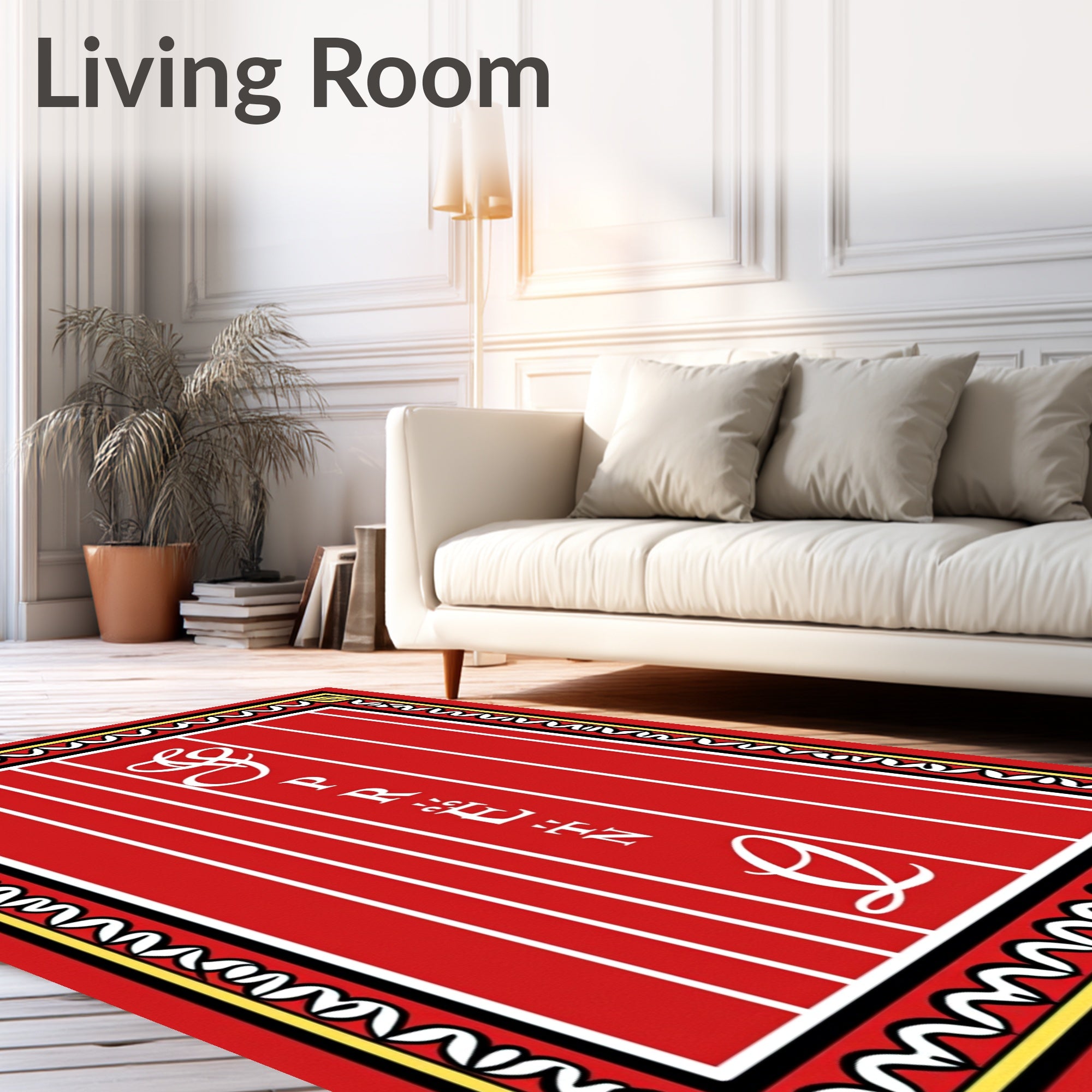 Red Stripe Calligraphy Floral Border Rug