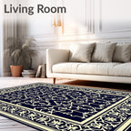 Royal navy cream ornate floral gate Rug