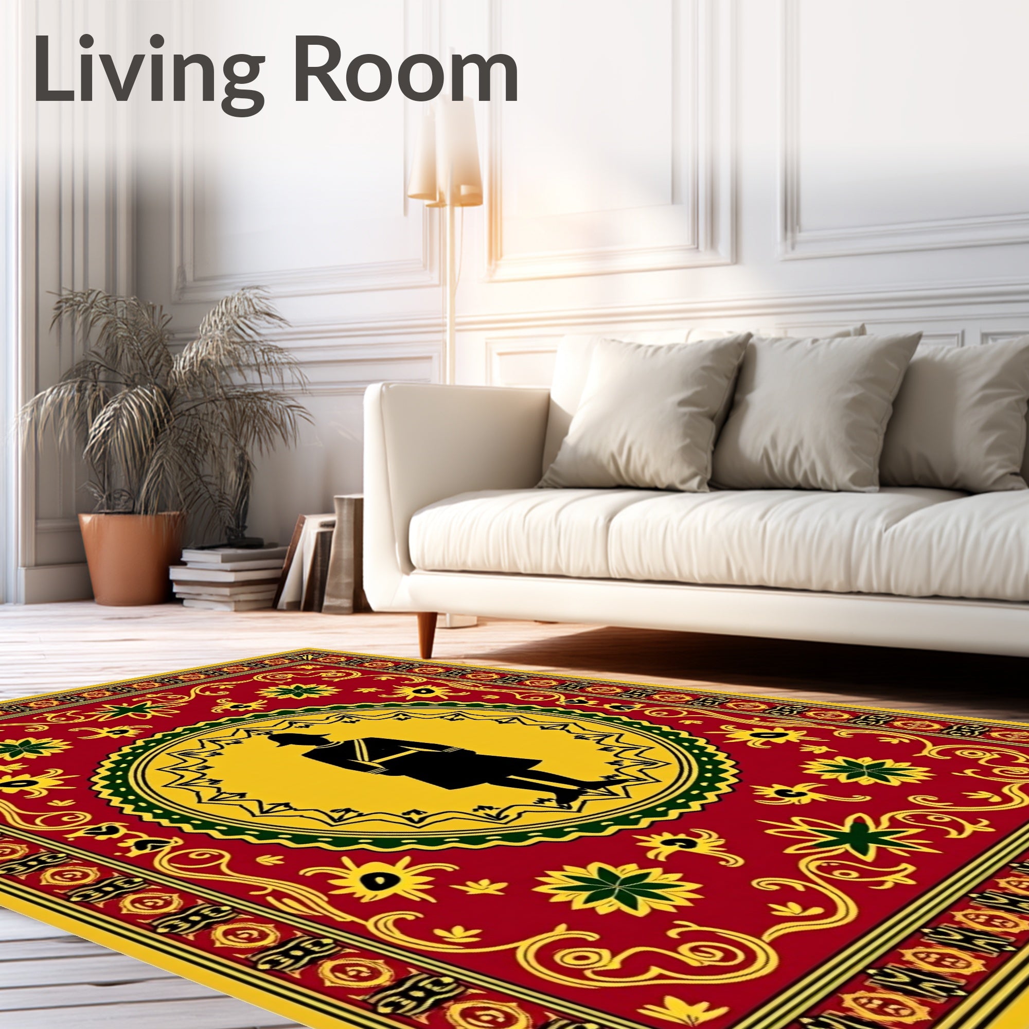 Red Yellow Soldier Medallion Border Rug