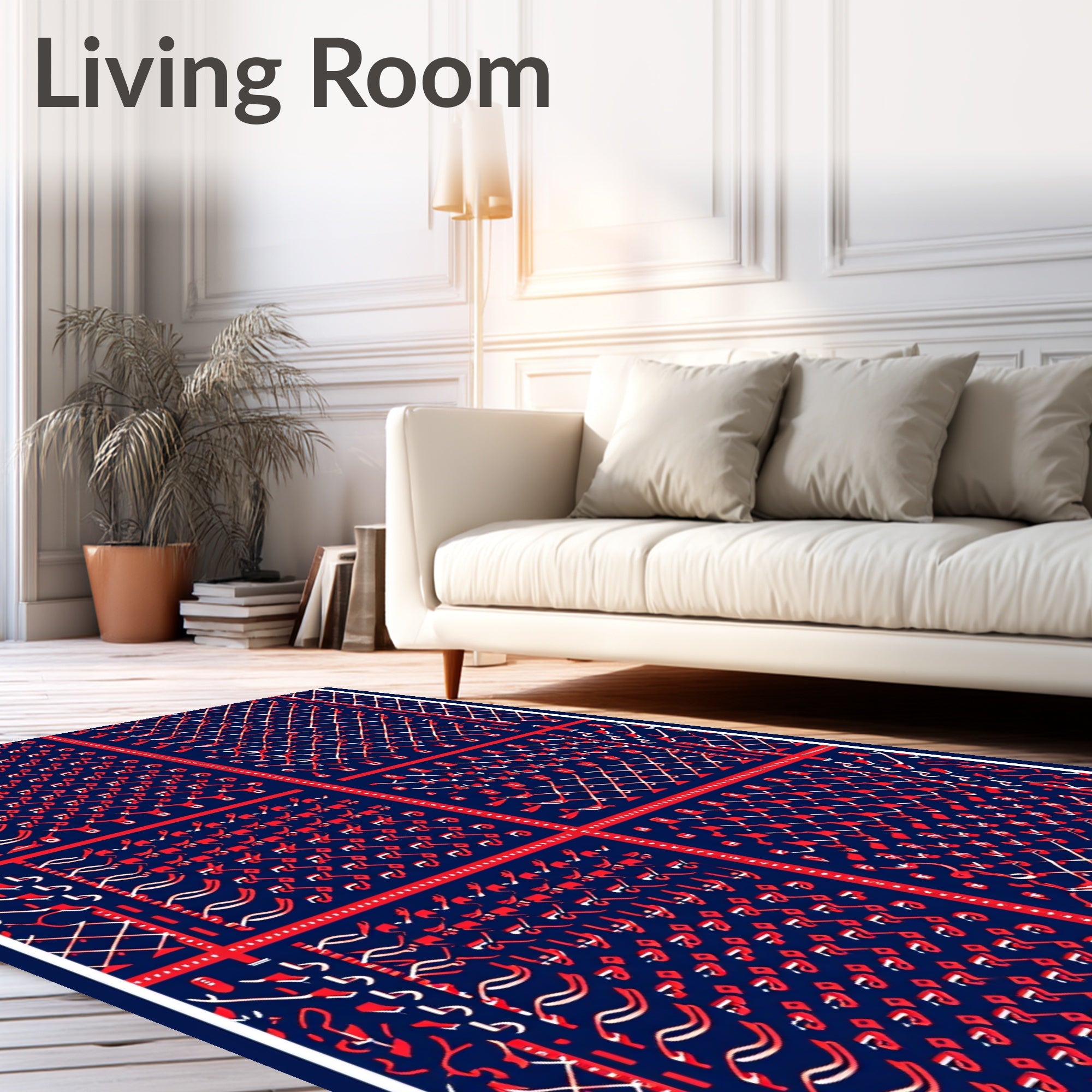 Deep Blue Red Diamond Arrangement Rug