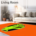 Vibrant Lime Sports Car Orange Background Rug