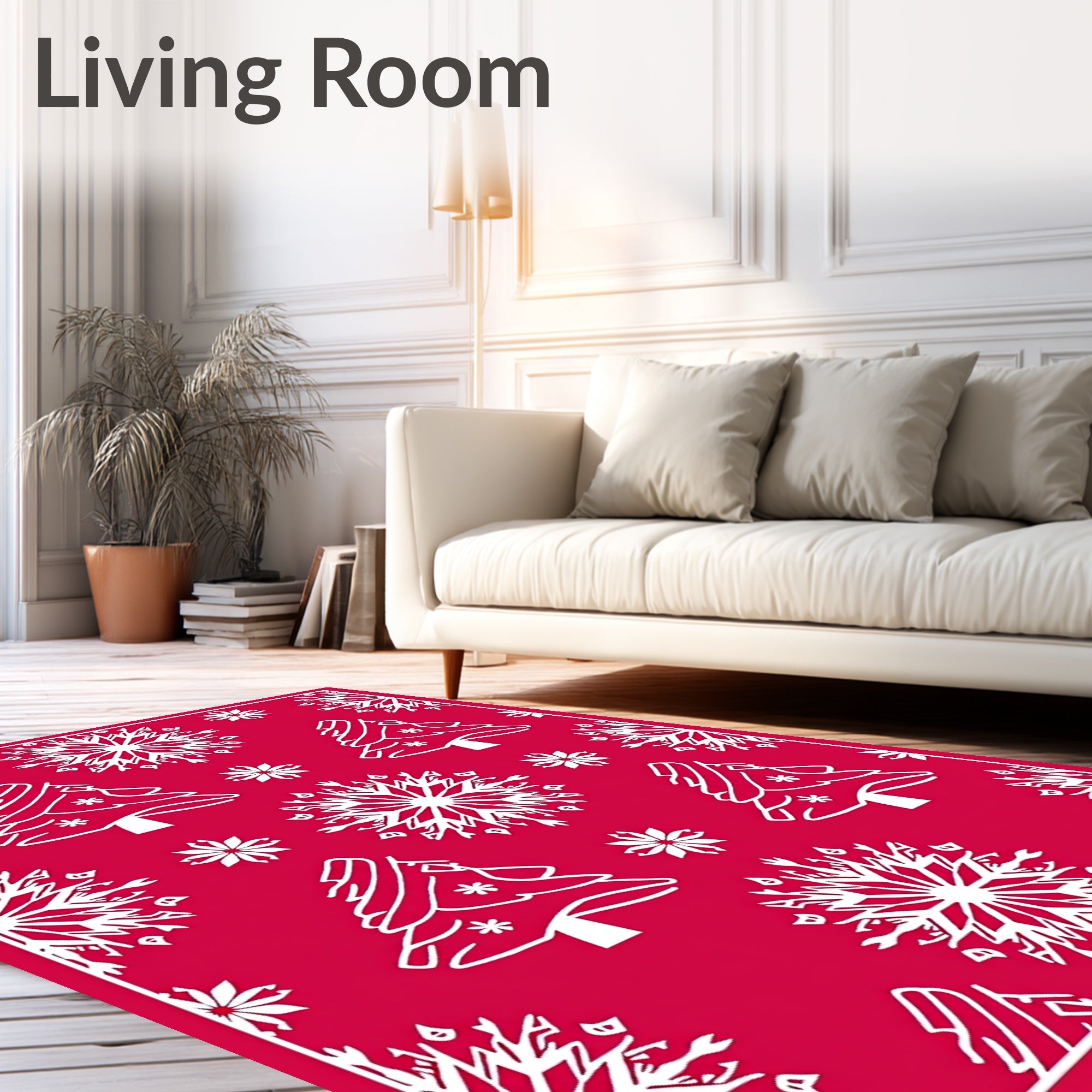 Red White Snowflake Christmas Tree Rug