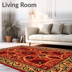 Crimson and Gold Floral Symmetry Rug