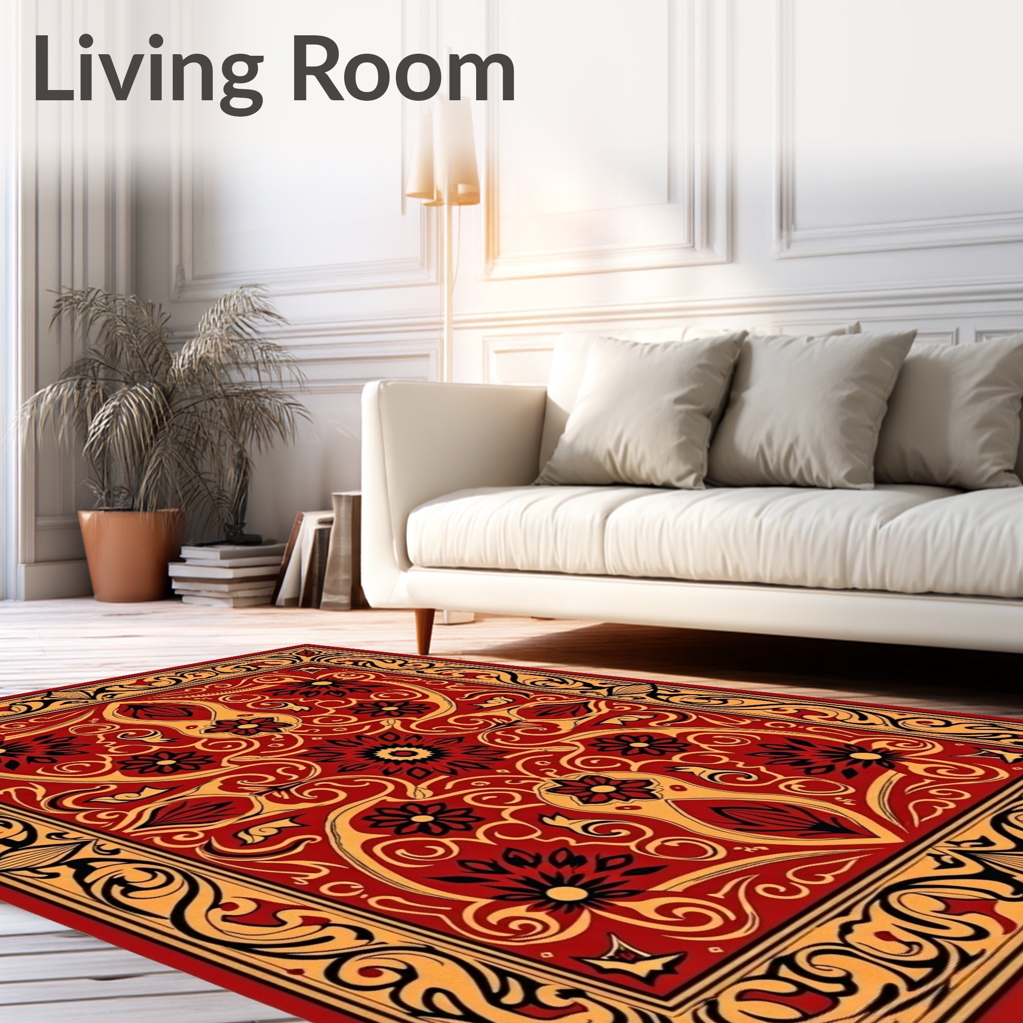 Crimson and Gold Floral Symmetry Rug