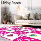 Vibrant Pink Blue Yellow Heart Checkered Rug