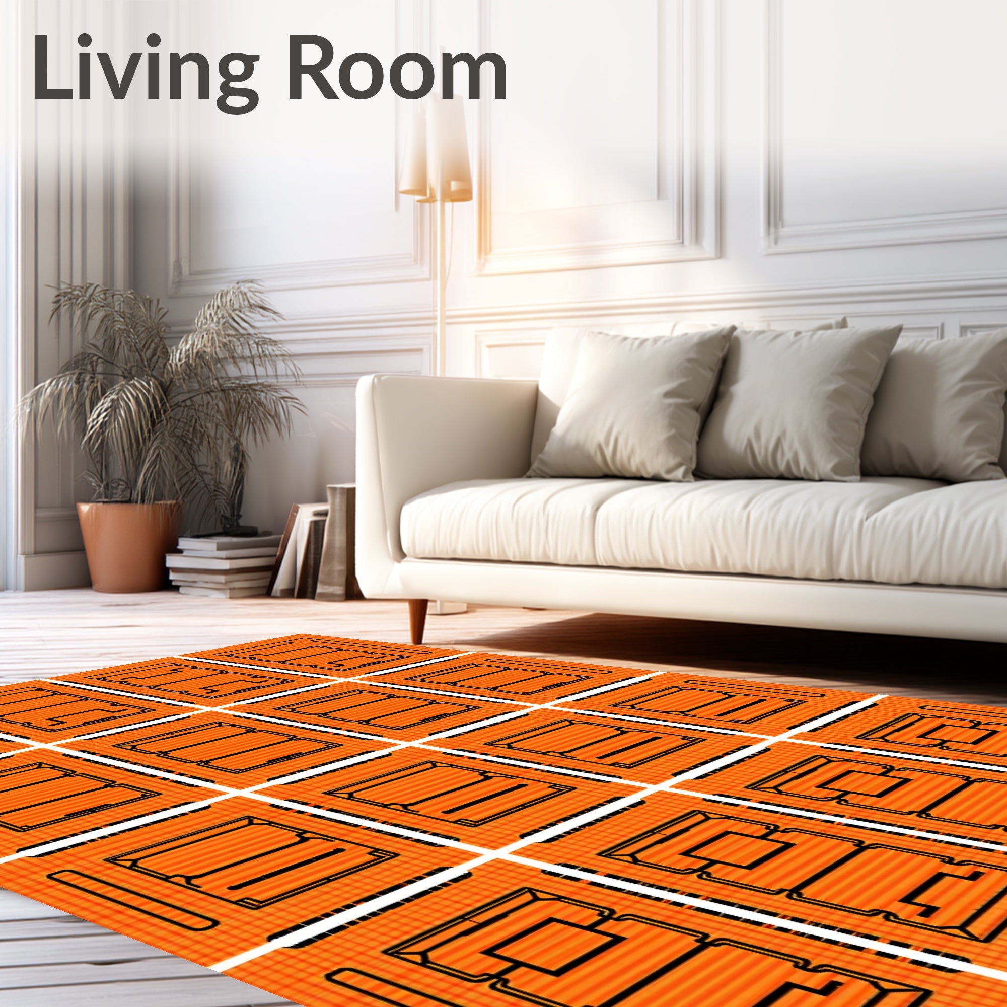 Vibrant Orange Grid Abstract Rectangles Rug