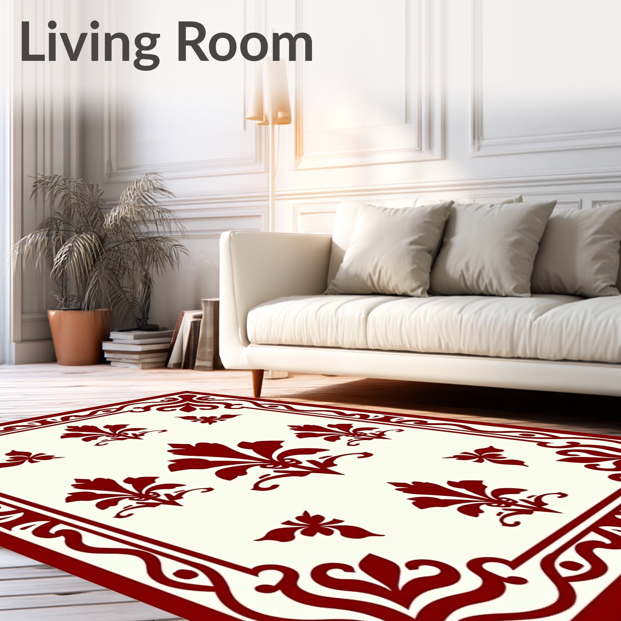 Crimson Floral Border With Accents Rug