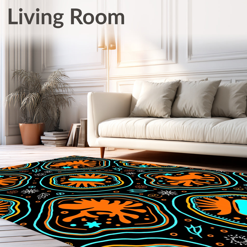 Bold Orange Folk Mythological Animals Rug