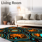 Bold Orange Folk Mythological Animals Rug