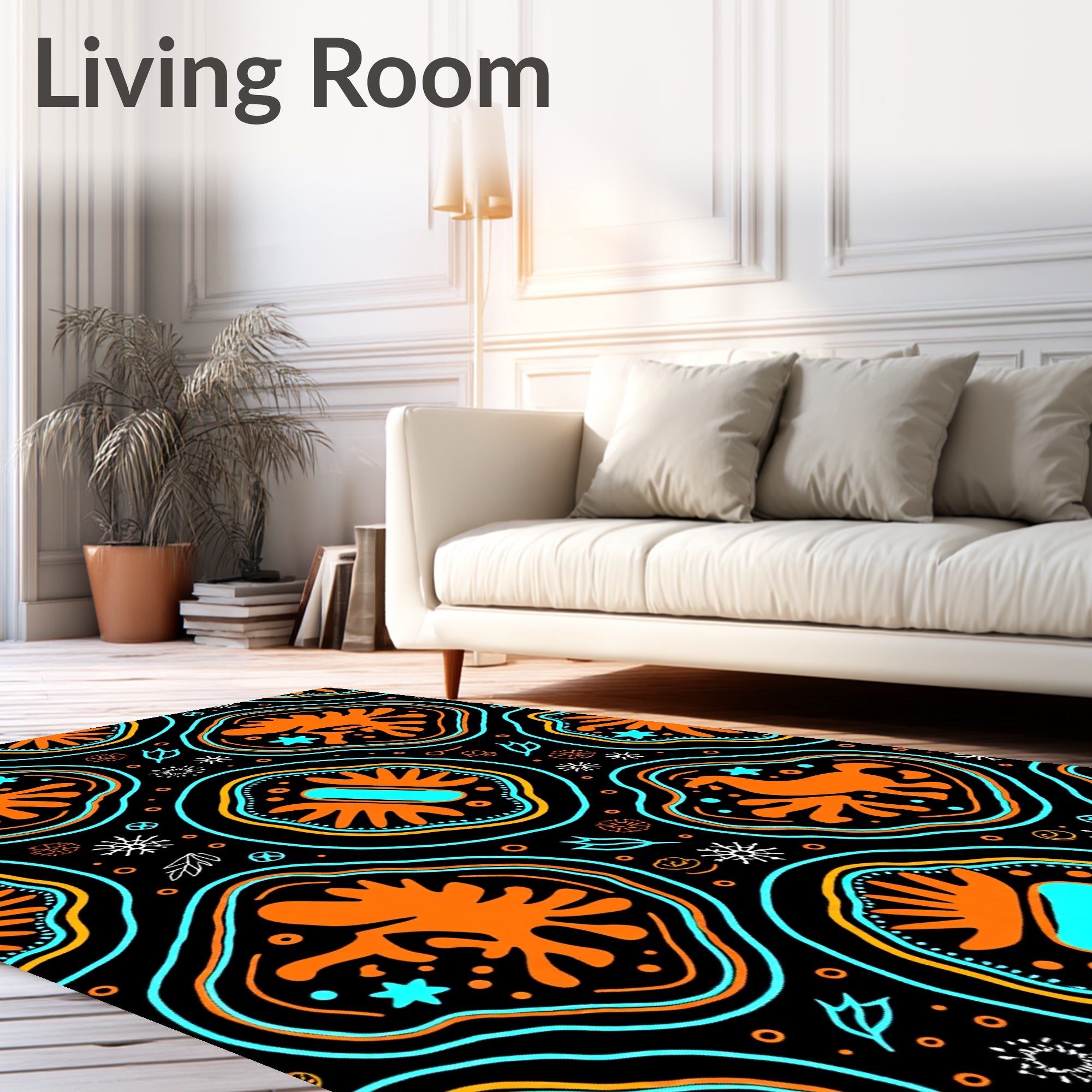 Bold Orange Folk Mythological Animals Rug