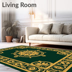 Green and Gold Floral Medallion Border Rug