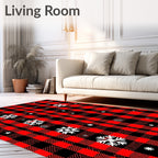 Red Black Buffalo Plaid Snowflakes Rug