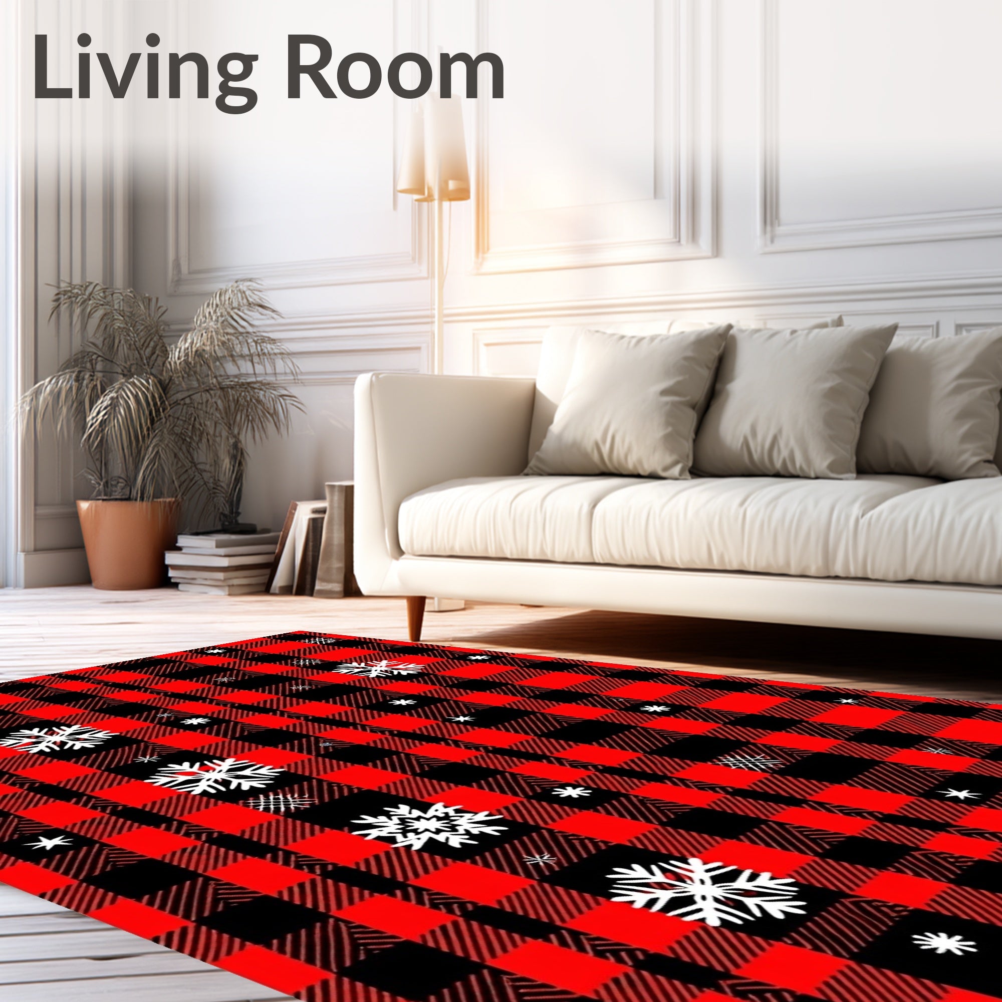 Red Black Buffalo Plaid Snowflakes Rug