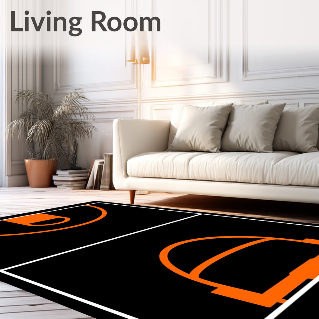 Black Orange Court Lines Rug