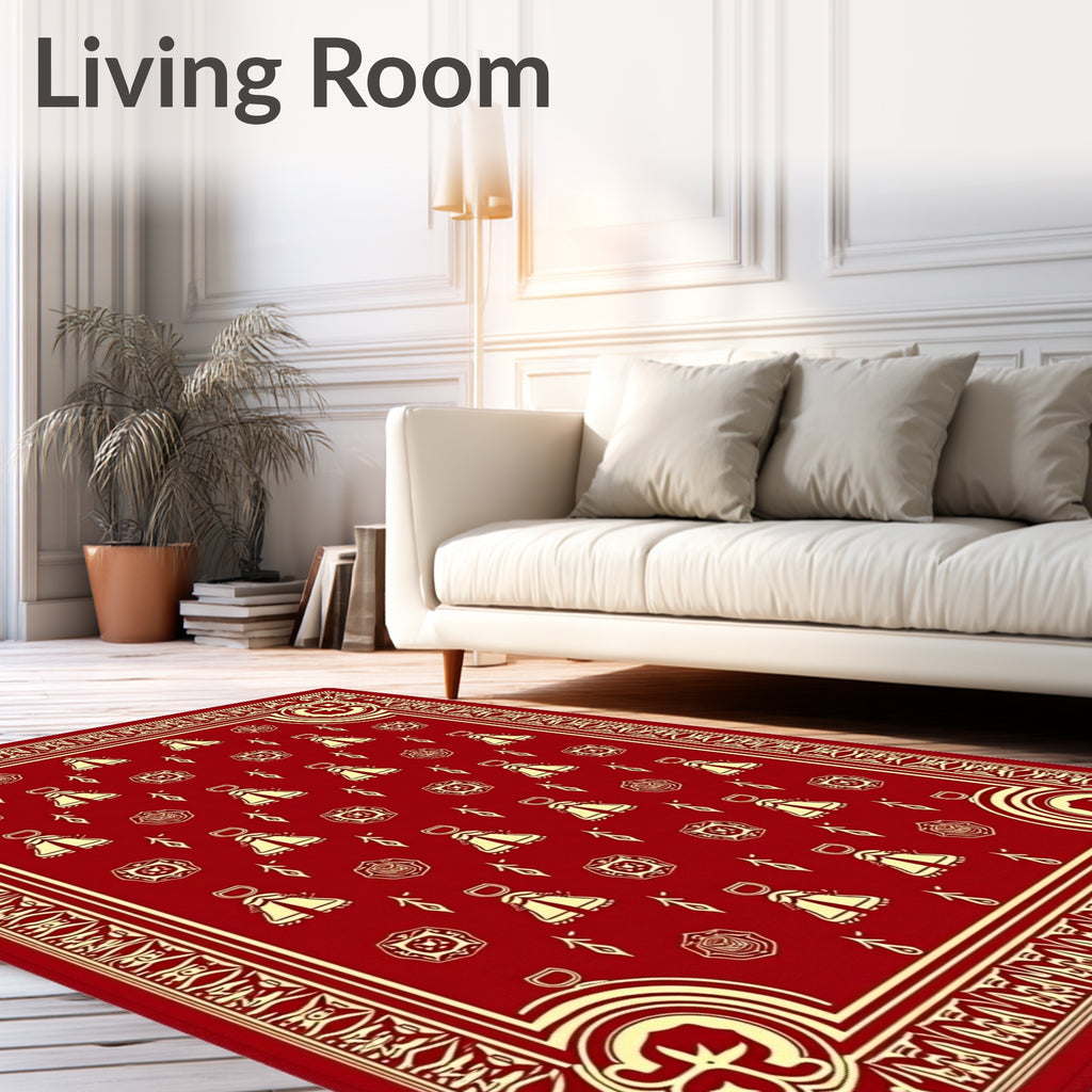 Crimson And Gold Emblem Medallion Rug