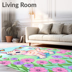 Whimsical Kitten And Butterflies Meadow Rug