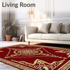 Deep Red Golden Medallion Border Rug