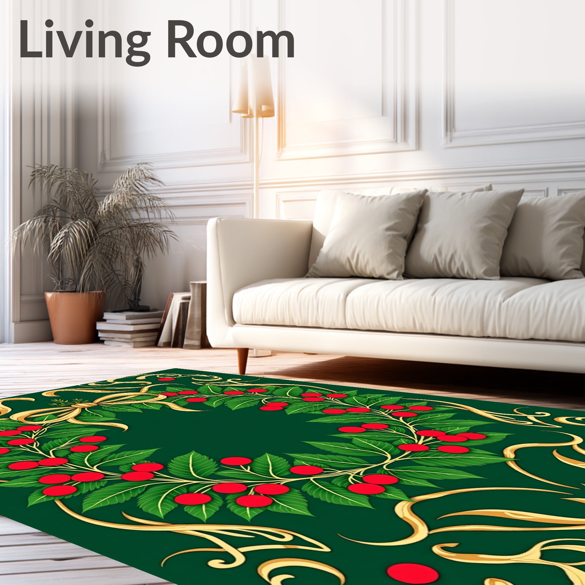 Elegant Emerald Berry Holly Wreath Rug