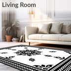 Classic Black White Medallion Border Rug