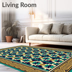 Navajo Inspired Teal Geometric Border Rug