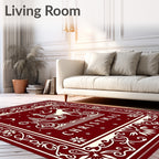 Crimson Reindeer Sleigh Christmas Scene Rug