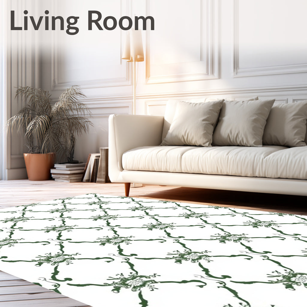 Dark Green Baroque Scroll Framing Rug